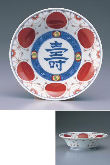 色鍋島赤玉瓔珞文菓子器｜色鍋島今右衛門窯｜今右衛門