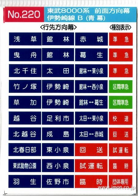 220 東武8000系前面方向幕 伊勢崎線B | 鉄道模型店 Models IMON
