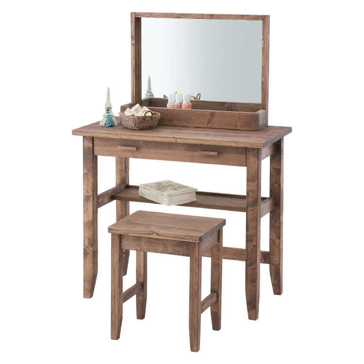 OT-1226 北欧ドレッサー天然木パイン材製｜幅80cm・スツール付