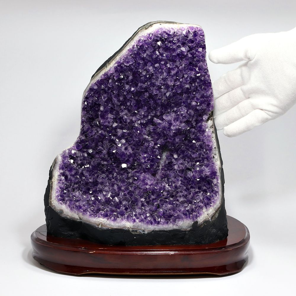大型スタンドアメジストクラスター/原石（全高約300mm/専用木製台座