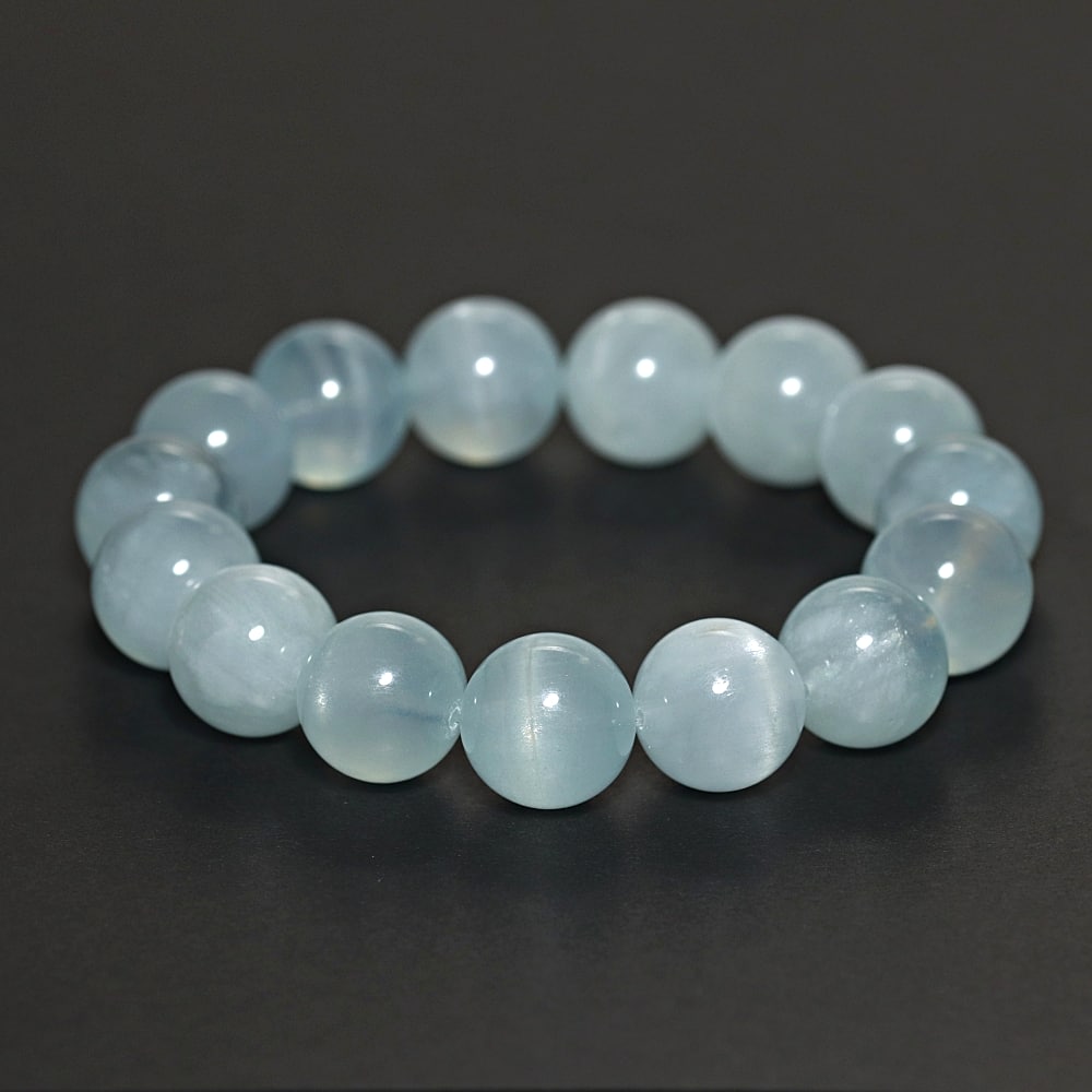 高品質+]キャッツアイアイスアクアマリンブレスレット（約14mm大玉