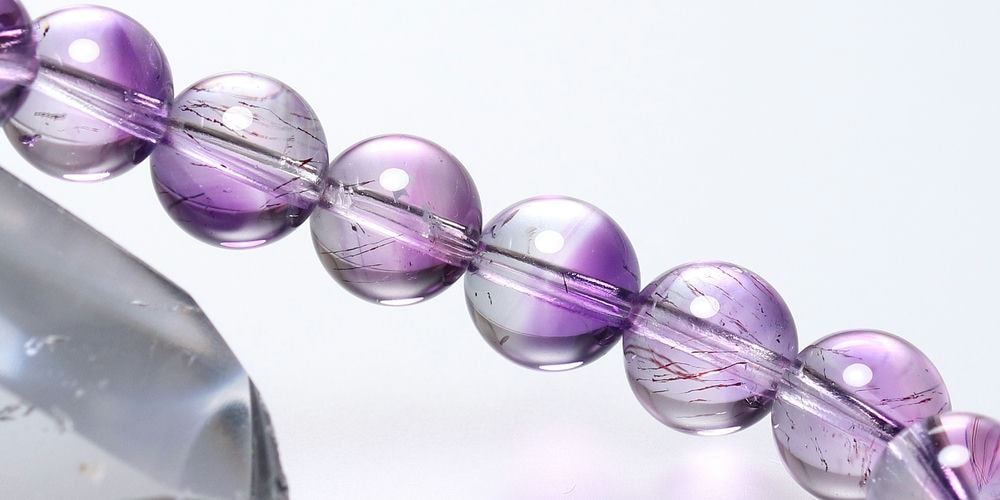 高品質+]マダガスカル産アメジストエレスチャルブレスレット（約8mm玉