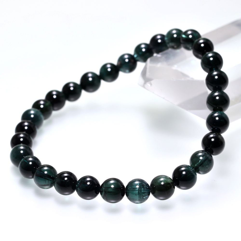 希少カラー/高品質+]ブラックブルートルマリンブレスレット（約6.5mm玉