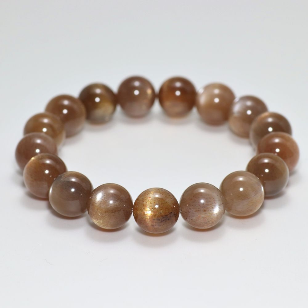 高品質]ゴールデンサンムーンストーンブレスレット（約11.5mm玉