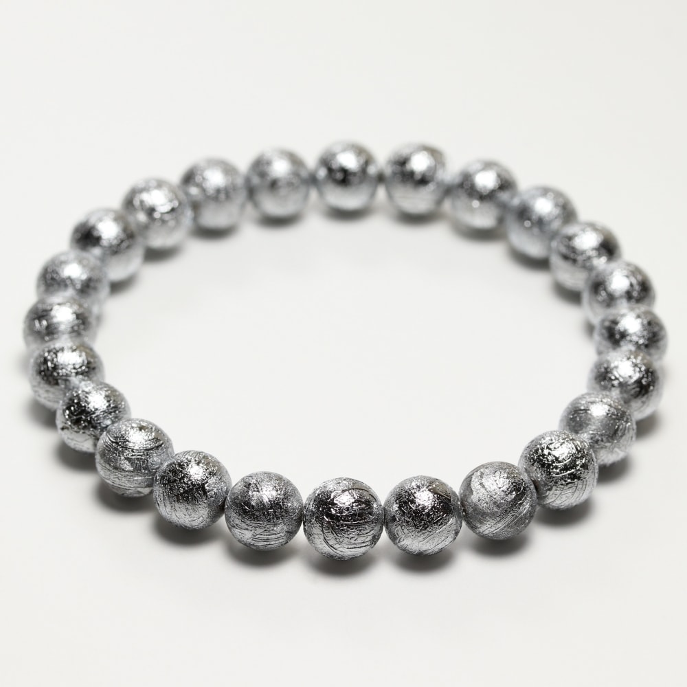 ナミビア共和国産]ギベオン隕石ブレスレット（約8mm玉/シルバーカラー