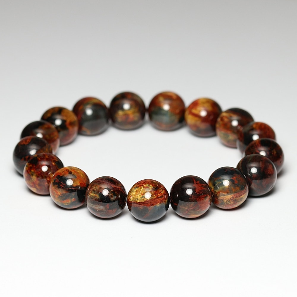 高品質]ピーターサイトブレスレット（約13mm玉・ゴールデン＆レッド
