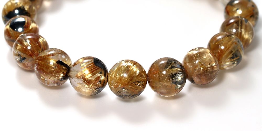 高品質++]太陽放射ルチルクォーツブレスレット（約9.5mm玉） - 埼玉県