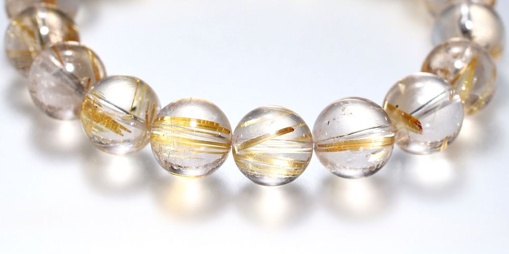 高品質+]ゴールドルチルクォーツブレスレット（約11mm玉） - 埼玉県