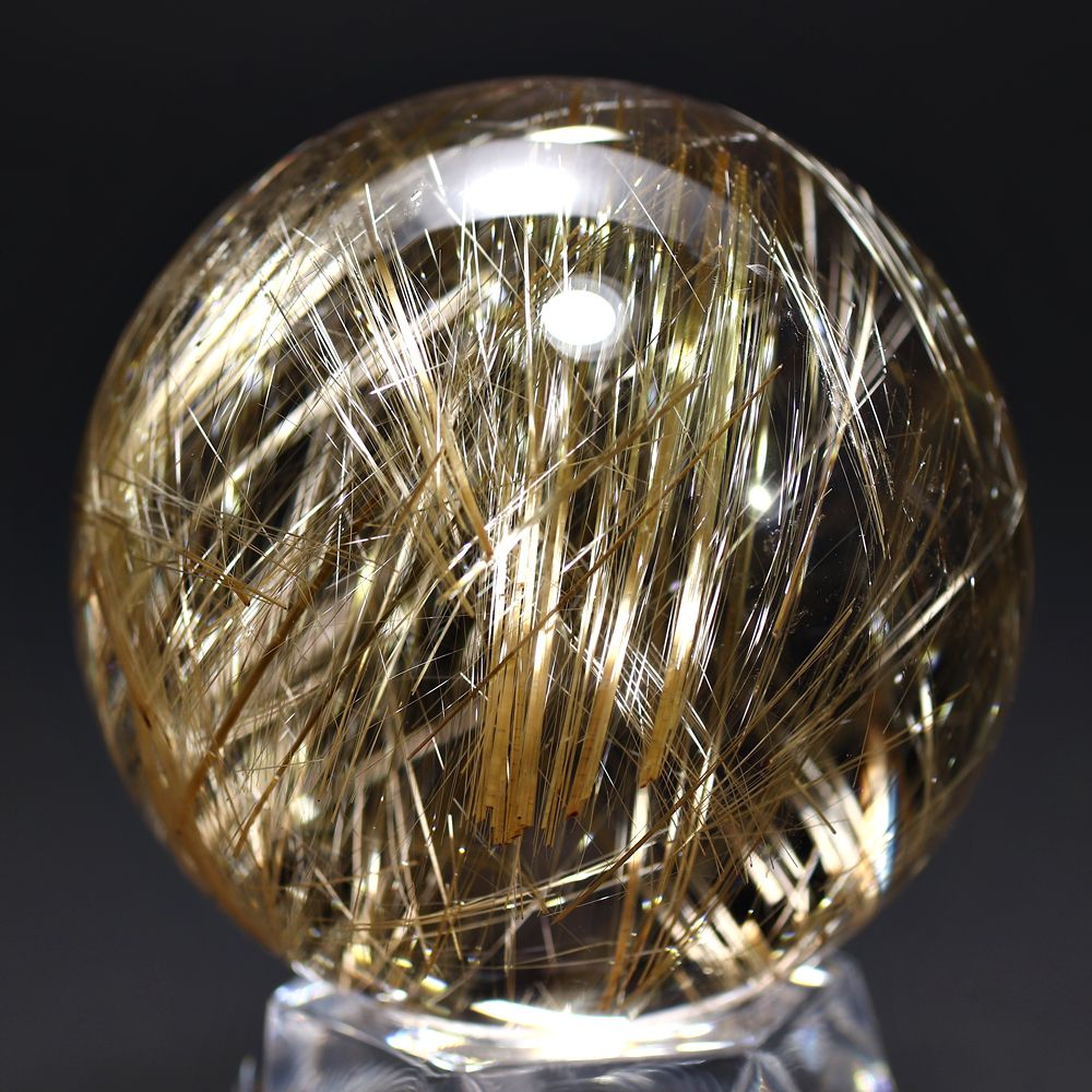 高品質++]ブラジル産タイチンルチルクォーツ丸玉/スフィア（球体直径