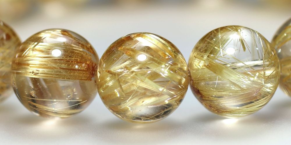 トップクォリティ]ゴールドルチルクォーツブレスレット（約12.5mm玉