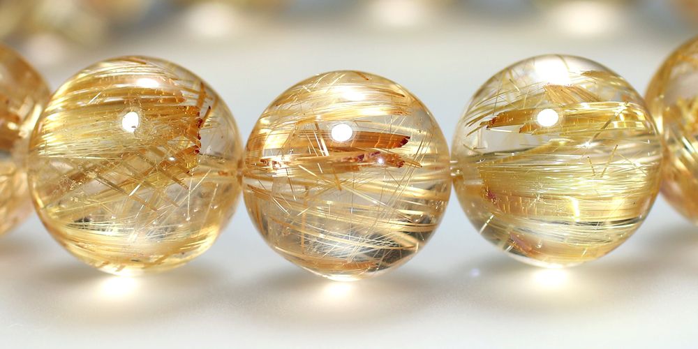 トップクォリティ]ゴールドルチルクォーツブレスレット（約13.5mm玉