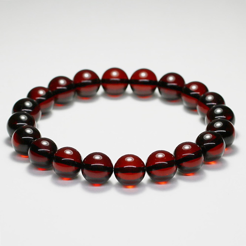高品質]天然レッドアンバーブレスレット（約9.5mm玉・熱処理） - 埼玉
