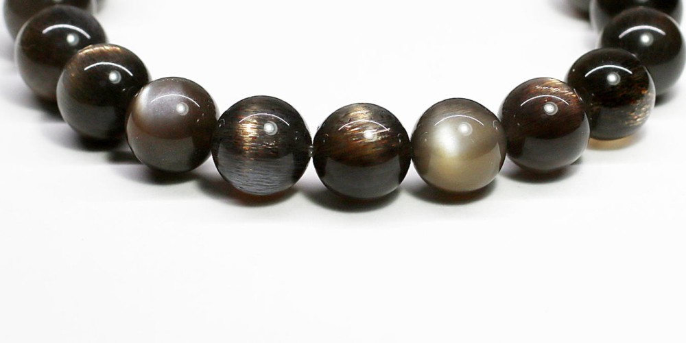 高品質++]ブラックサンムーンストーンブレスレット（約10mm玉） - 埼玉