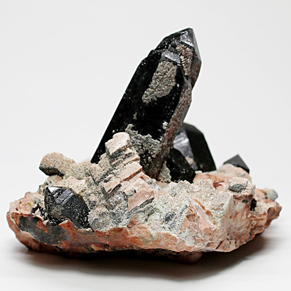 希少・山東省産]天然モリオン原石クラスター（黒水晶/カルサイト共生