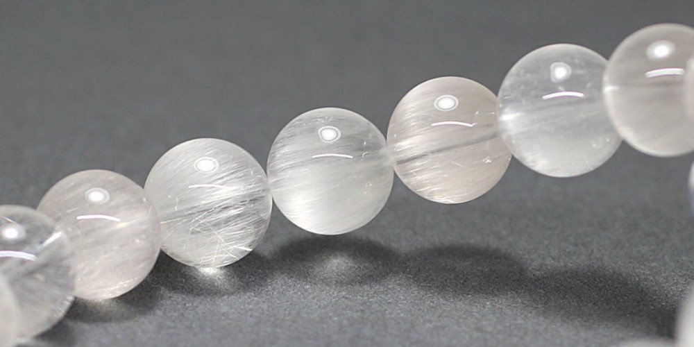 高品質]ホワイトサゲニティッククォーツブレスレット/アンフィボール