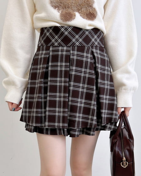 バックレースアップチェック柄タックフレアスカート｜INGNI(イング