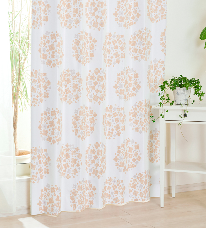 遮光率100％明るい花柄が魅力の完全遮光カーテン アナベル（D-1141