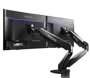 PCモニターKH240V(IODATA) x 2台 + 上下配置モニターアーム PC