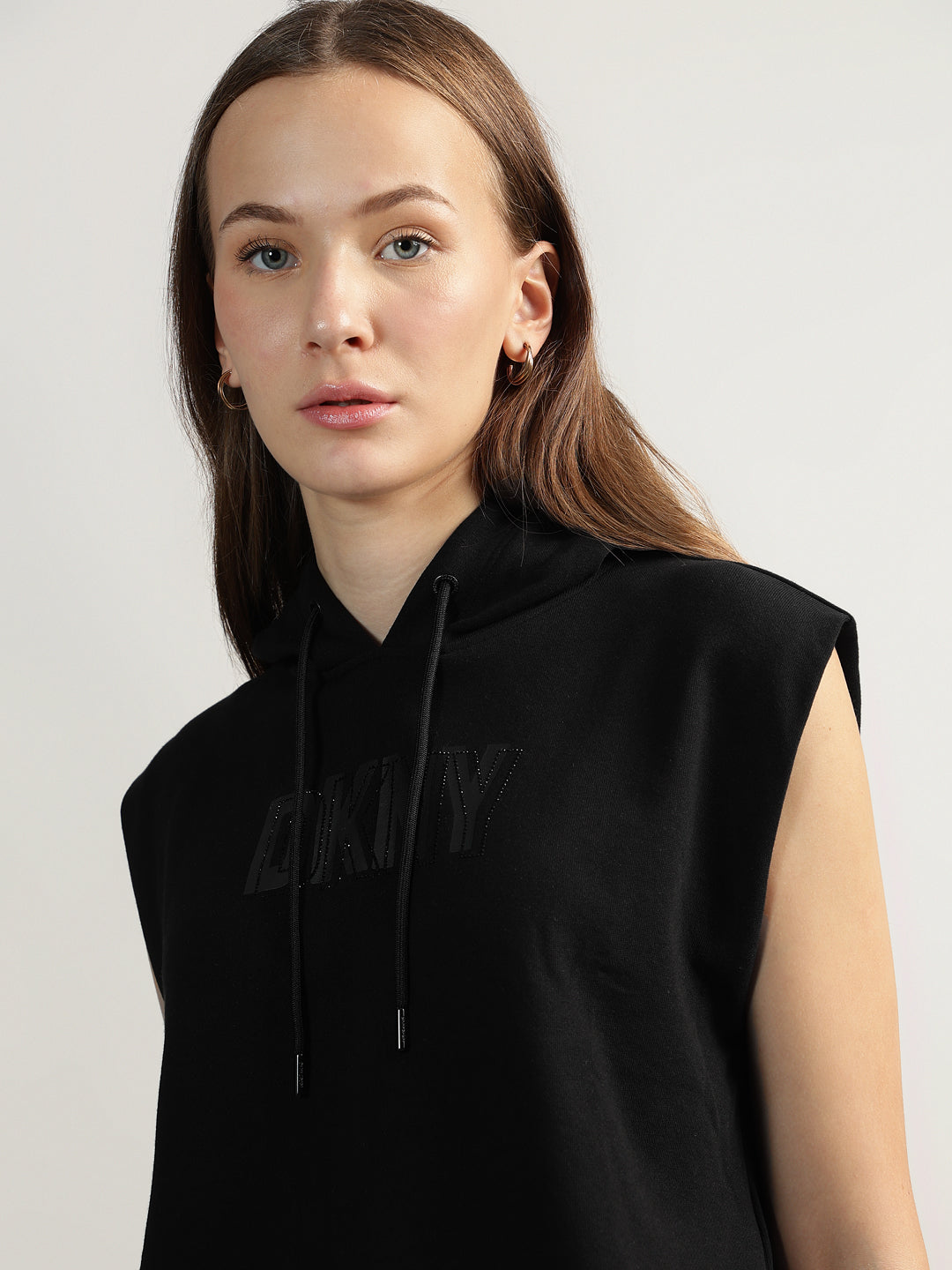 Shop DKNY Women Black Solid Hooded Sleeveless Top Online – Iconic