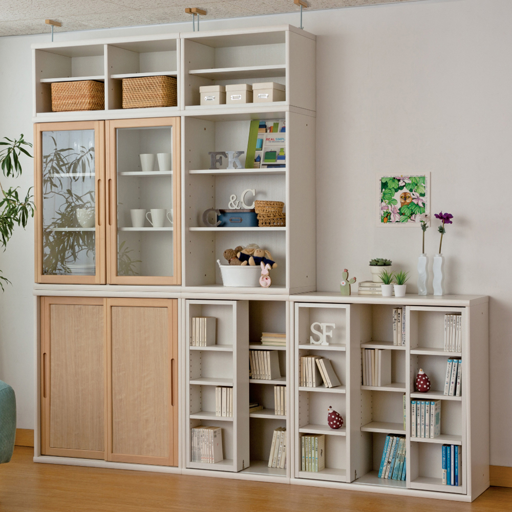 小島工芸 書棚「ニューオファー NOF-60 引戸」ガラス扉 幅60cm 全4色