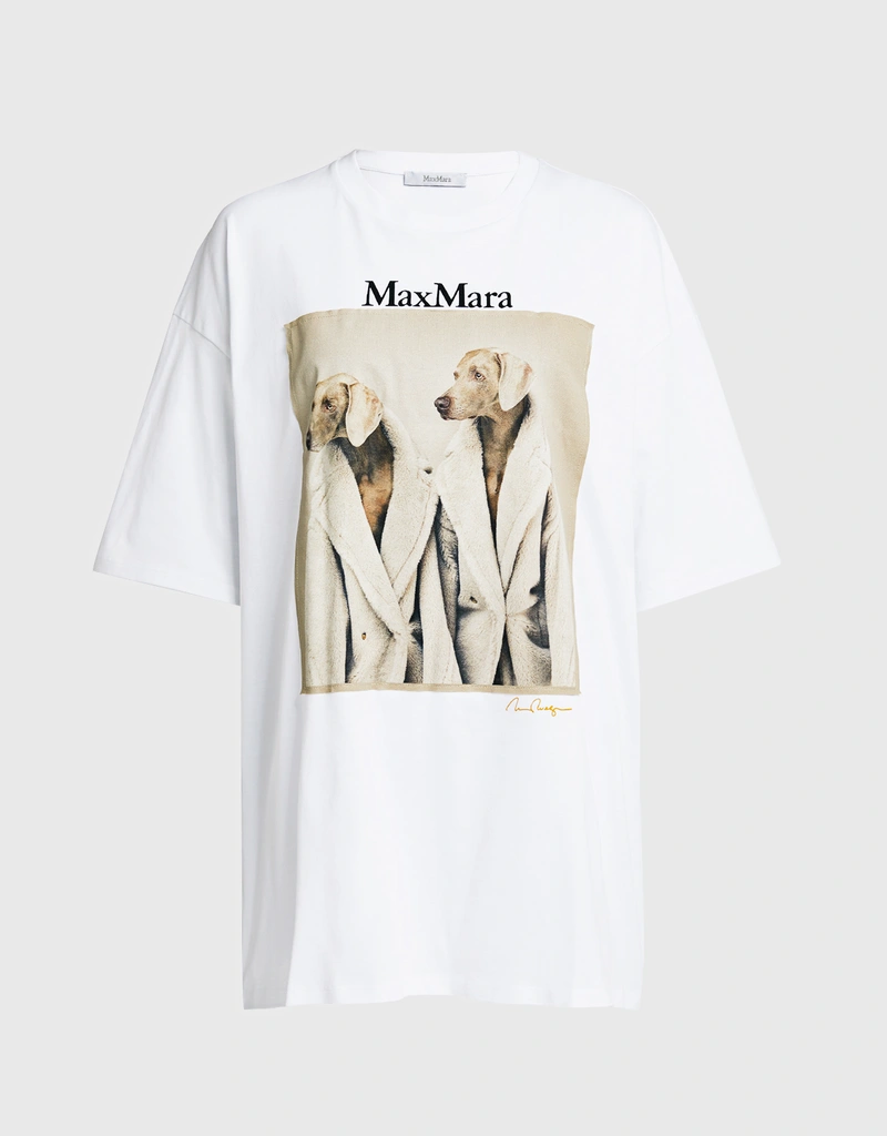 Max Mara Tacco Logo Dog Print T-Shirt-White (Tops) IFCHIC.COM