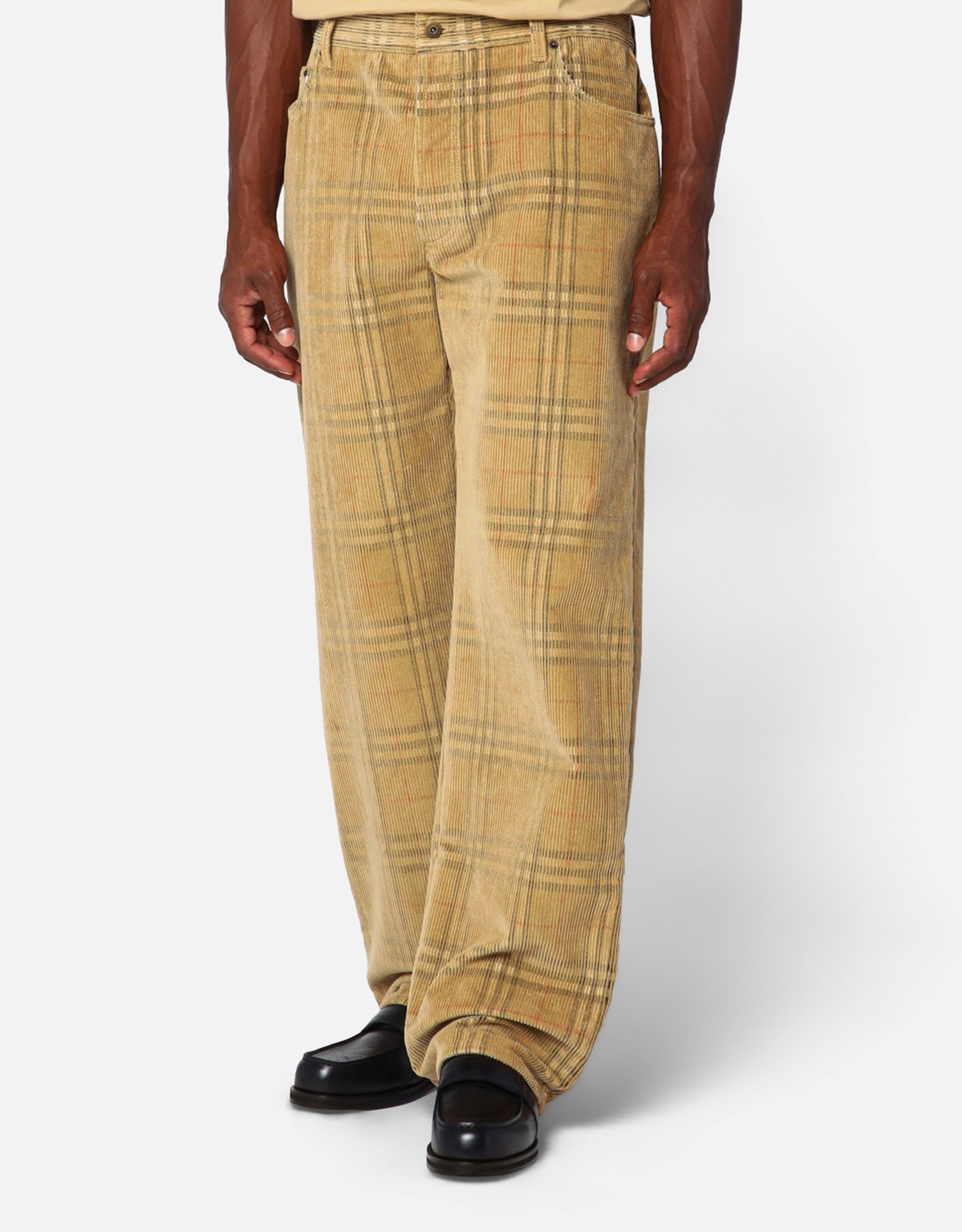 Burberry メンズチェックコーデュロイワイドレッグパンツ (すべての