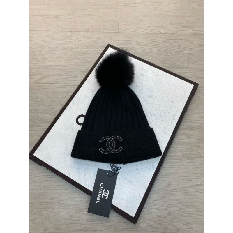レア CHANEL ニット 帽子 ポンポン ブラック 正規品 可愛いボンボンが