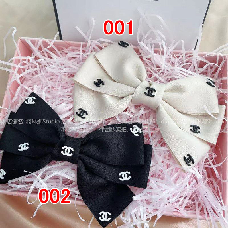 シャネル ヘアクリップ 流行り ヘアアクセサリー リボン 黒白 シンプル