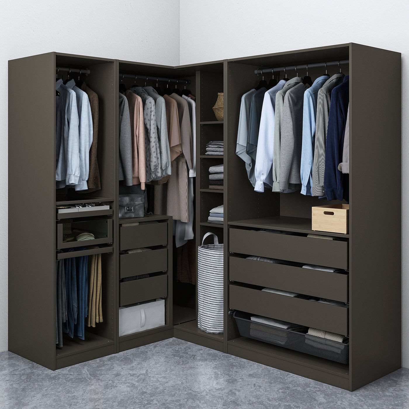 PAX パックス コーナーワードローブ, ダークグレー, 211/161x201 cm - IKEA