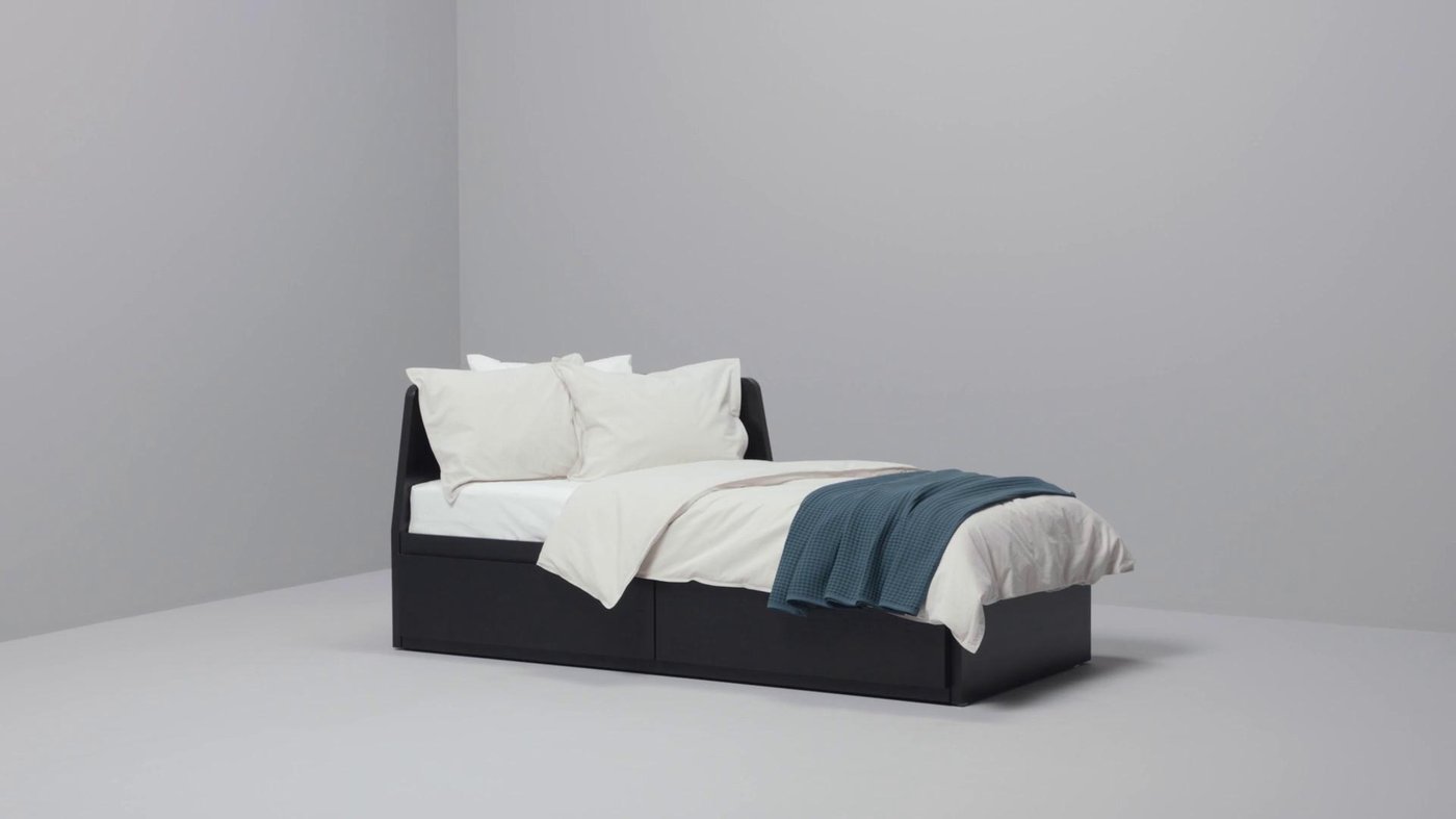 FLEKKE daybed with 2 drawers/2 mattresses, black-brown/Åsvang