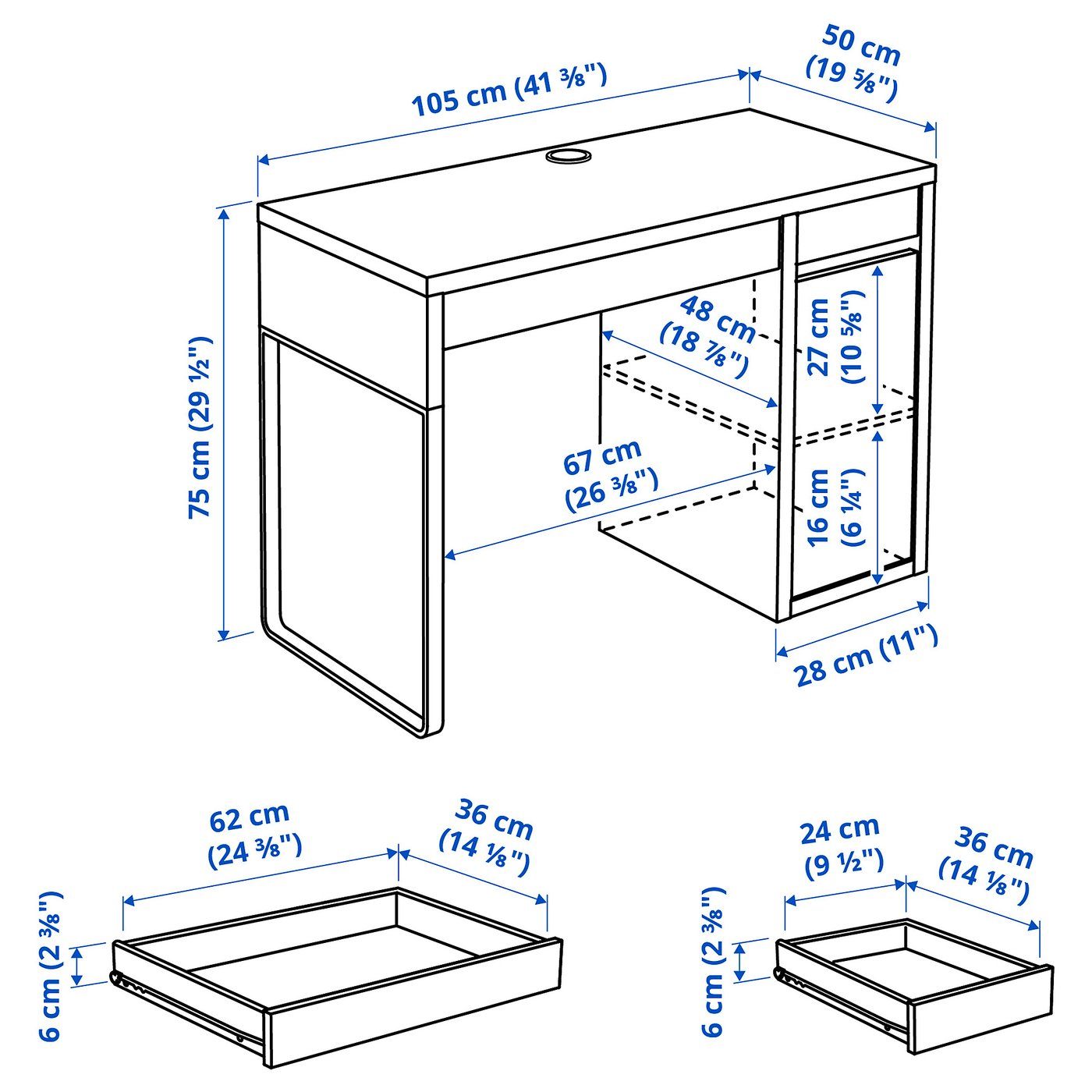 MICKE desk, white, 413/8x195/8
