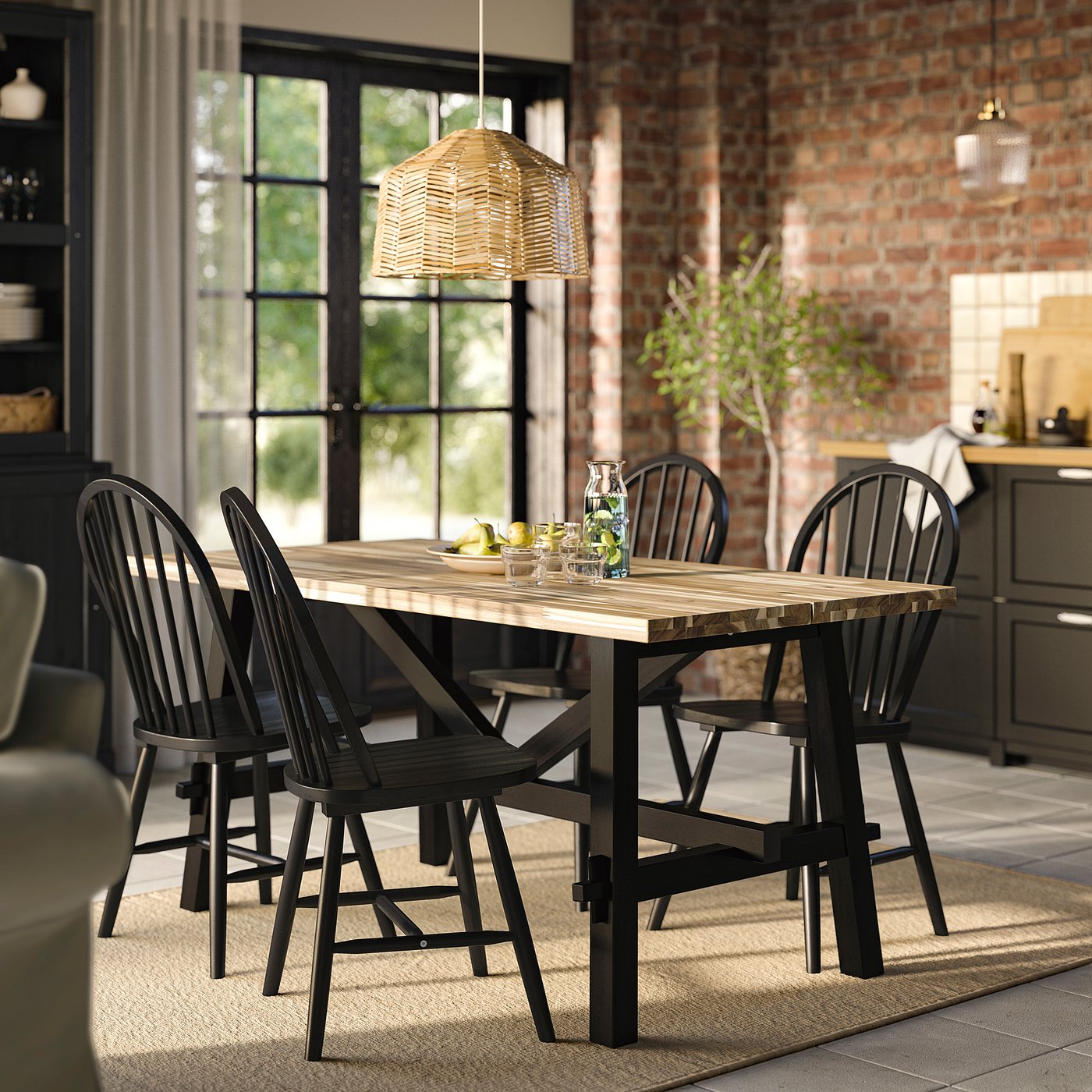 SKOGSTA table, acacia/black, 63x317/8x291/8