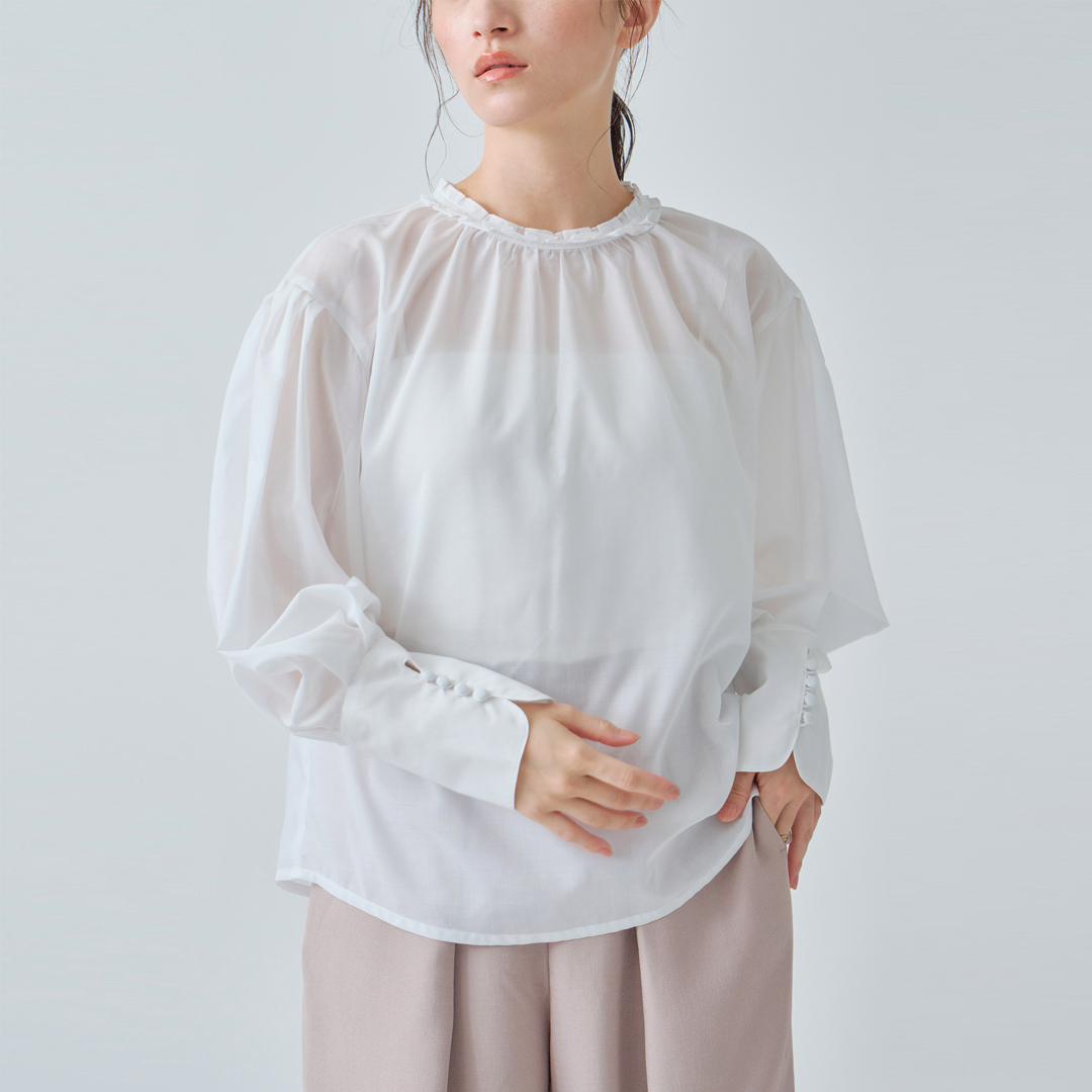 whyto ホワイト プリーツカラー ブラウス “pleats collar blouse