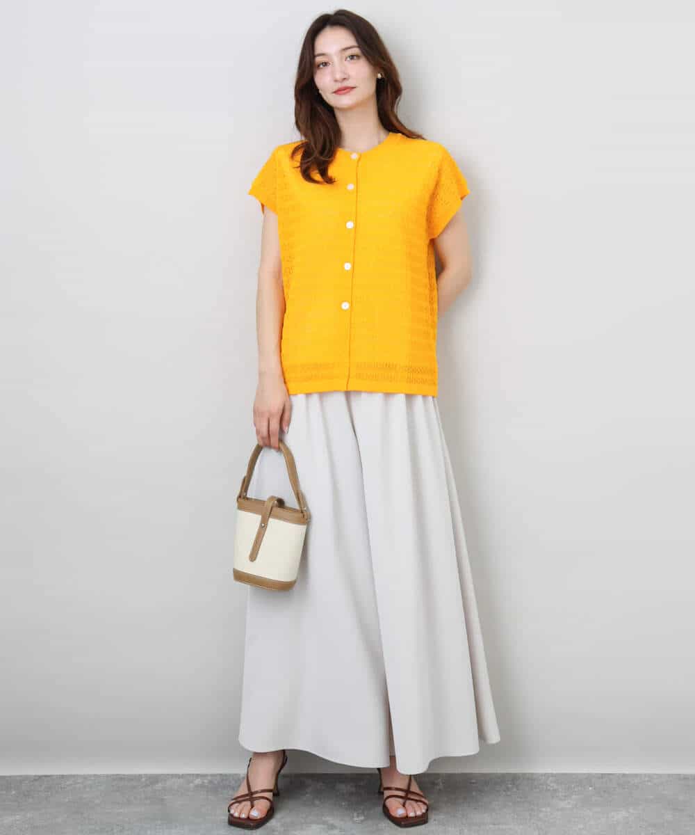 ボーダー透かし編みニット×タンクトップ/洗える(ニット・セーター