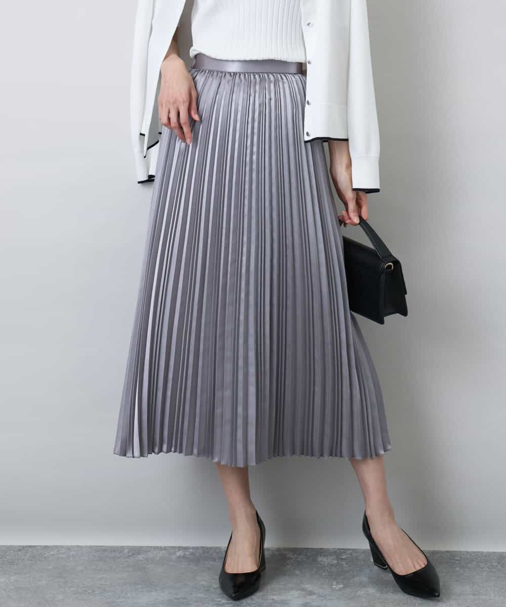 シャイニーサテンプリーツスカート/洗える(ロング・マキシ丈スカート