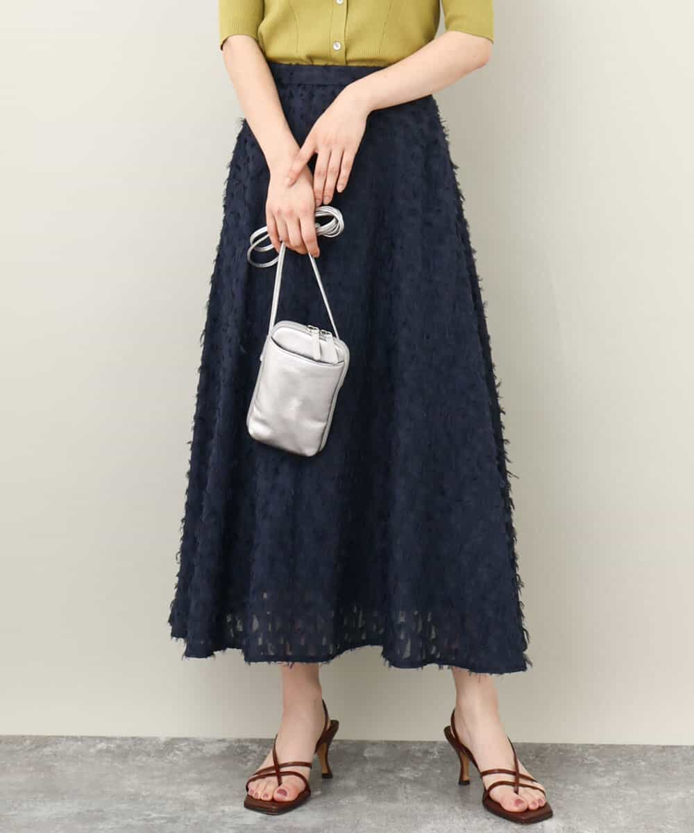 フリンジカットジャガードフレアスカート/洗える(ロング・マキシ丈