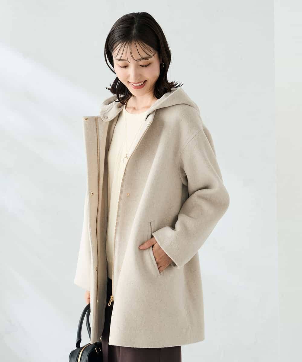 2WAY】Aラインフーデッドミドルコート(ノーカラーコート) | a.v.v