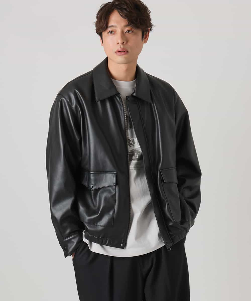 洗濯機で洗える】フェイクレザーブルゾン(その他のコート・ブルゾン