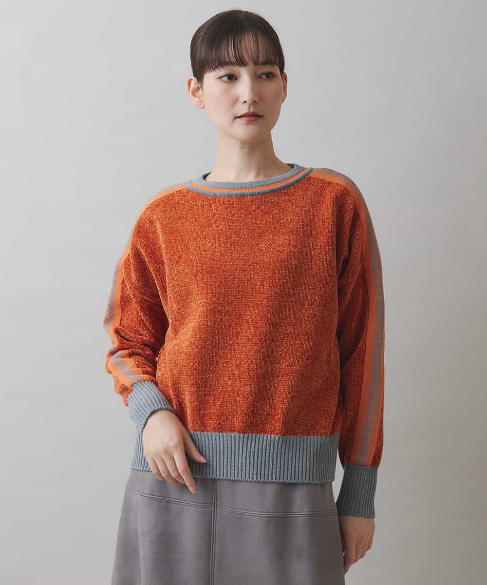 配色ラインアクセントニットプルオーバー/日本製(ニット・セーター