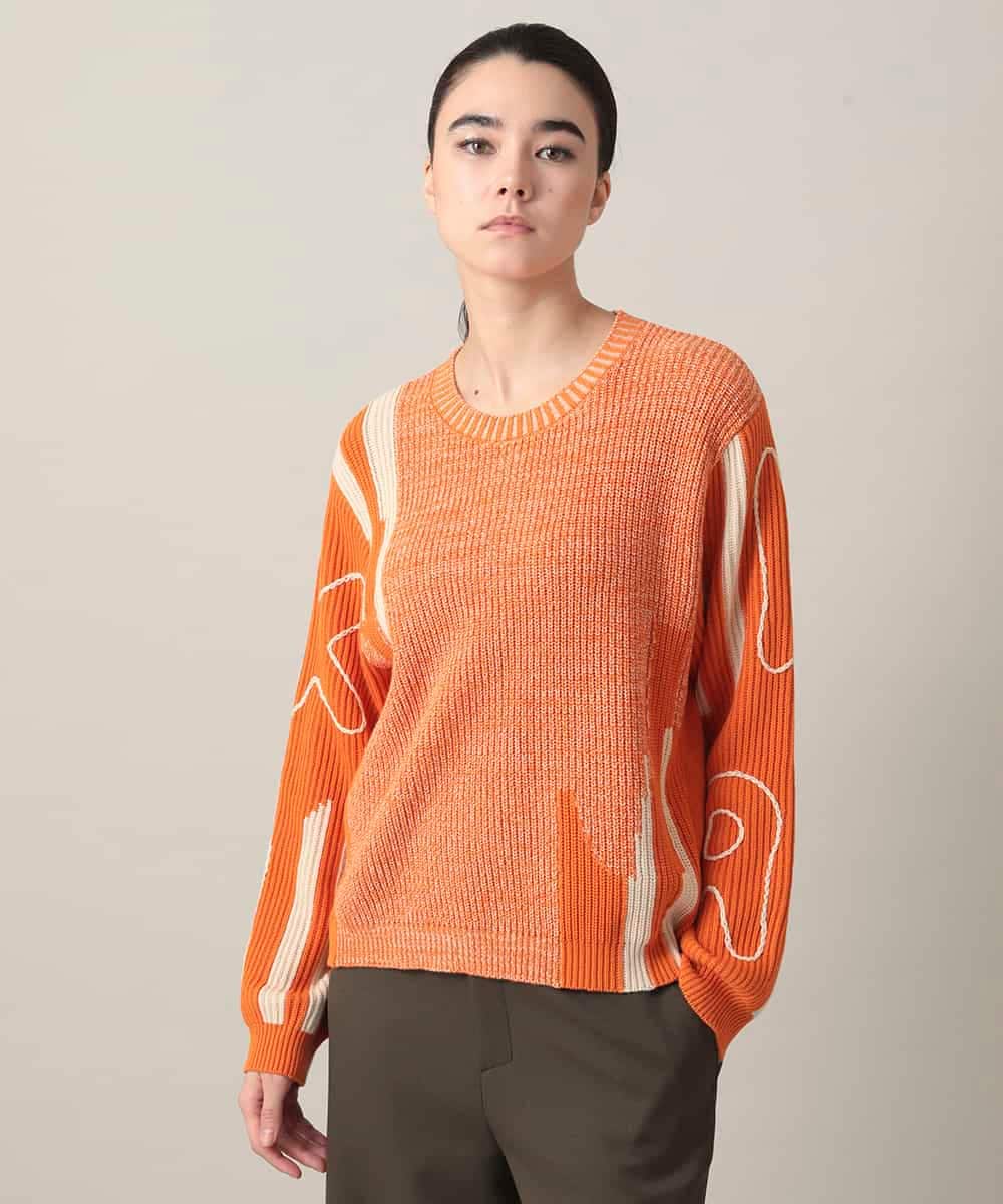 ロゴデザインインターシャニットプルオーバー/洗える(ニット・セーター