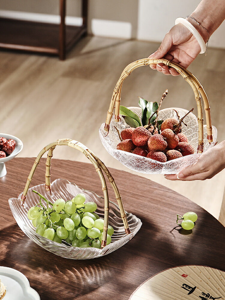 IwaiLoft 竹の持ち手 ガラスの盛り鉢 盛器 ラス盛り鉢 ガラス 大鉢