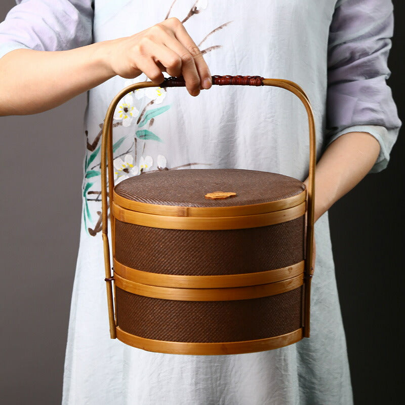 凛とした佇まいが美しいかご 竹 かご ハンドル付き 一段 二段 三段