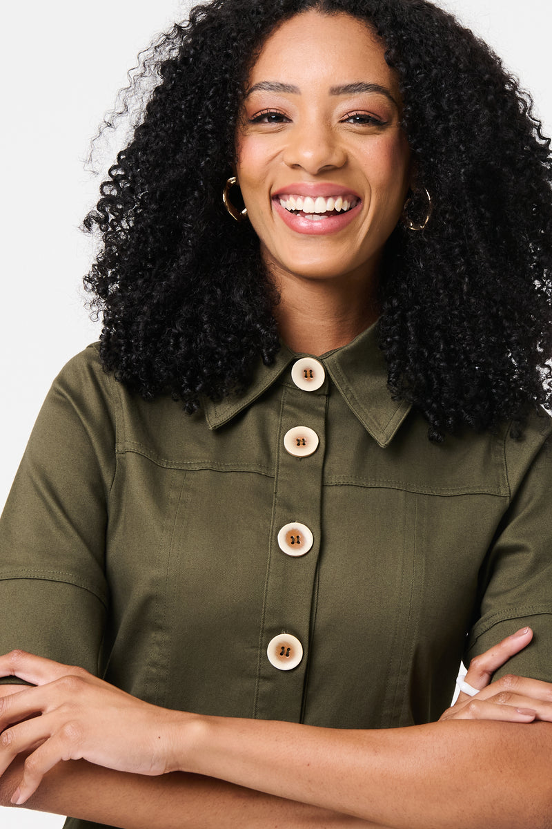 Boxy Button Down Shirt Mini Dress | Izabel London