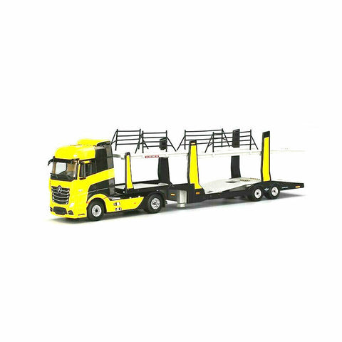 MINI GT #137 1:64 Mercedes Benz ACTROS Yellow with Car Carrier – J