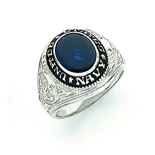 Sterling Silver U.S. Navy Ring with Blue Stone ARM113SS | Joy Jewelers