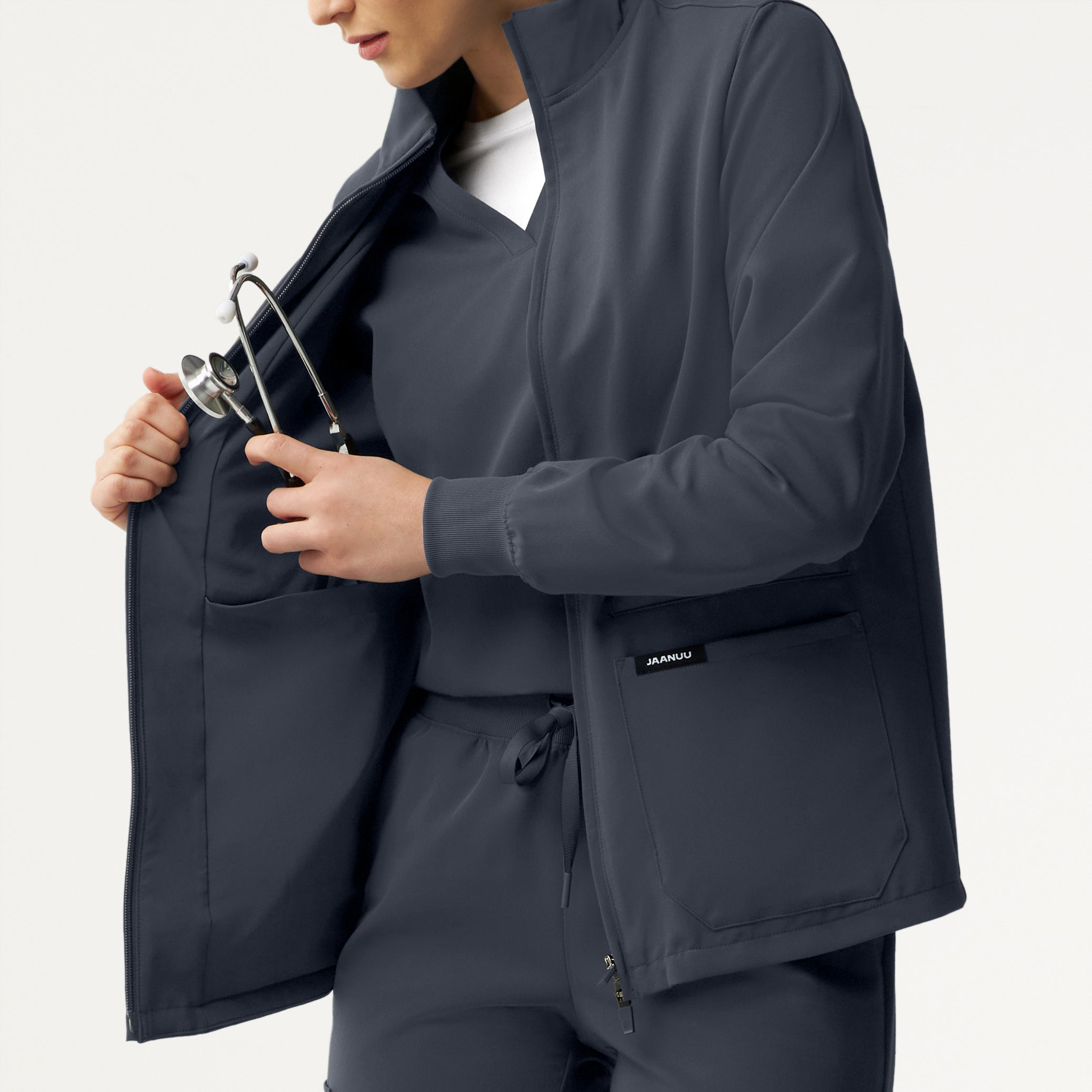 Ceri Essential 6-Pocket Scrub Jacket - Carbon Gray – JAANUU