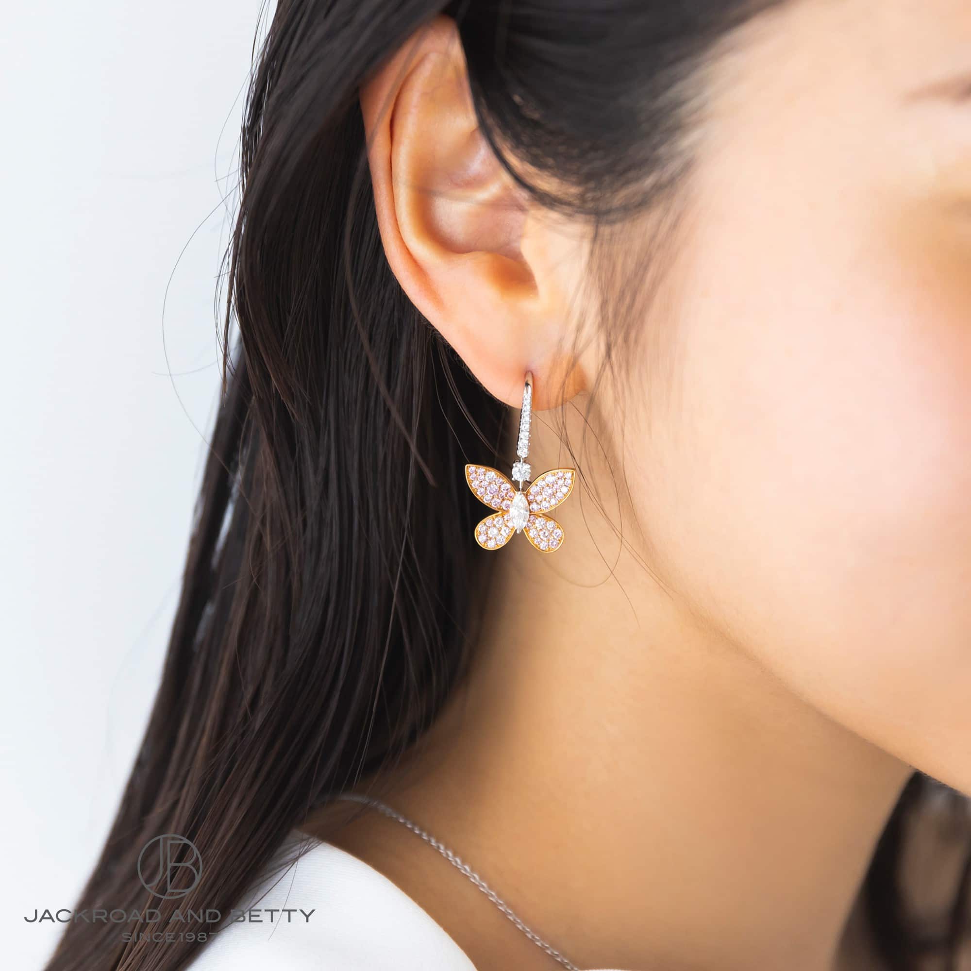パヴェ バタフライ ダイヤモンド ドロップ イヤリング[RGE777] Pave