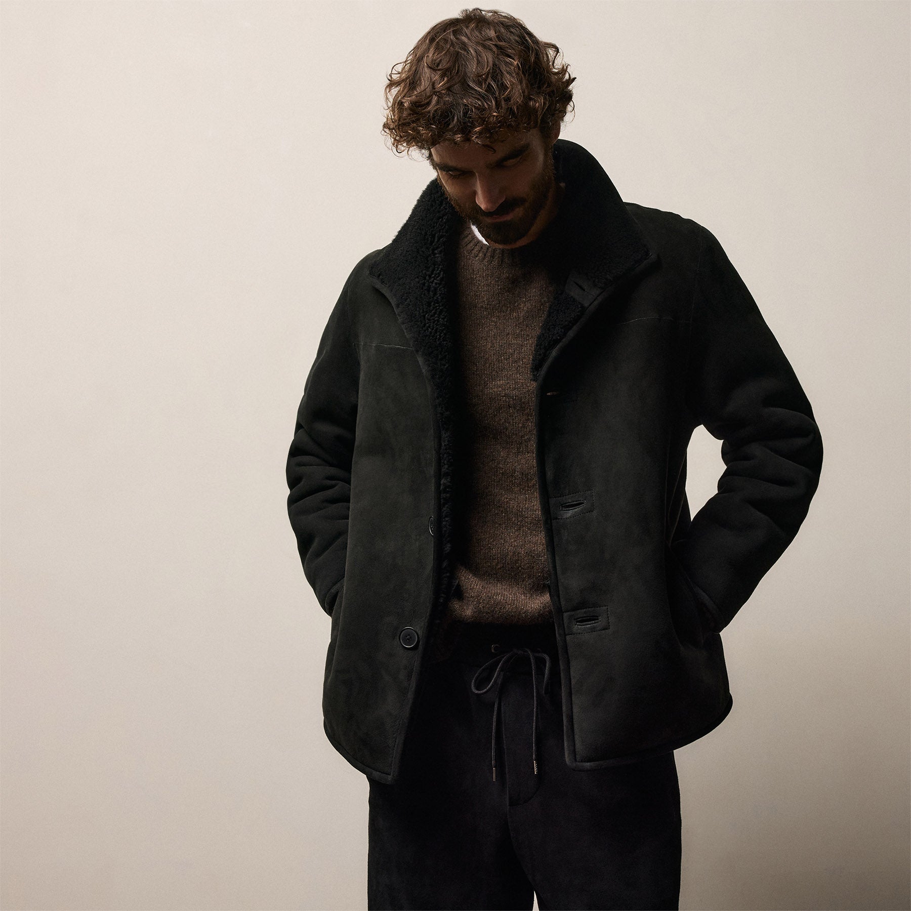Suede Shearling Jacket - Black | James Perse Los Angeles