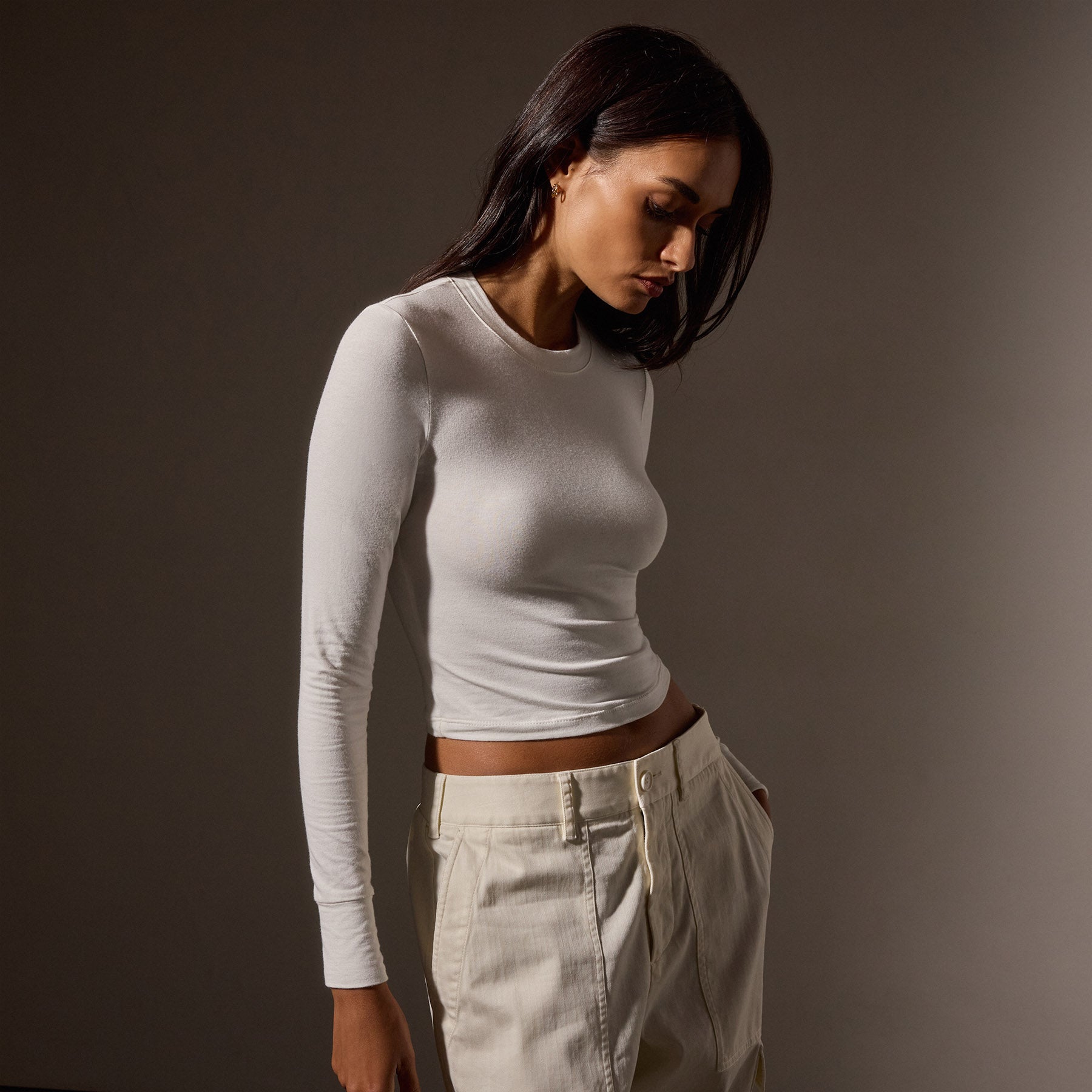 Long Sleeve Cropped Tee - White | James Perse Los Angeles