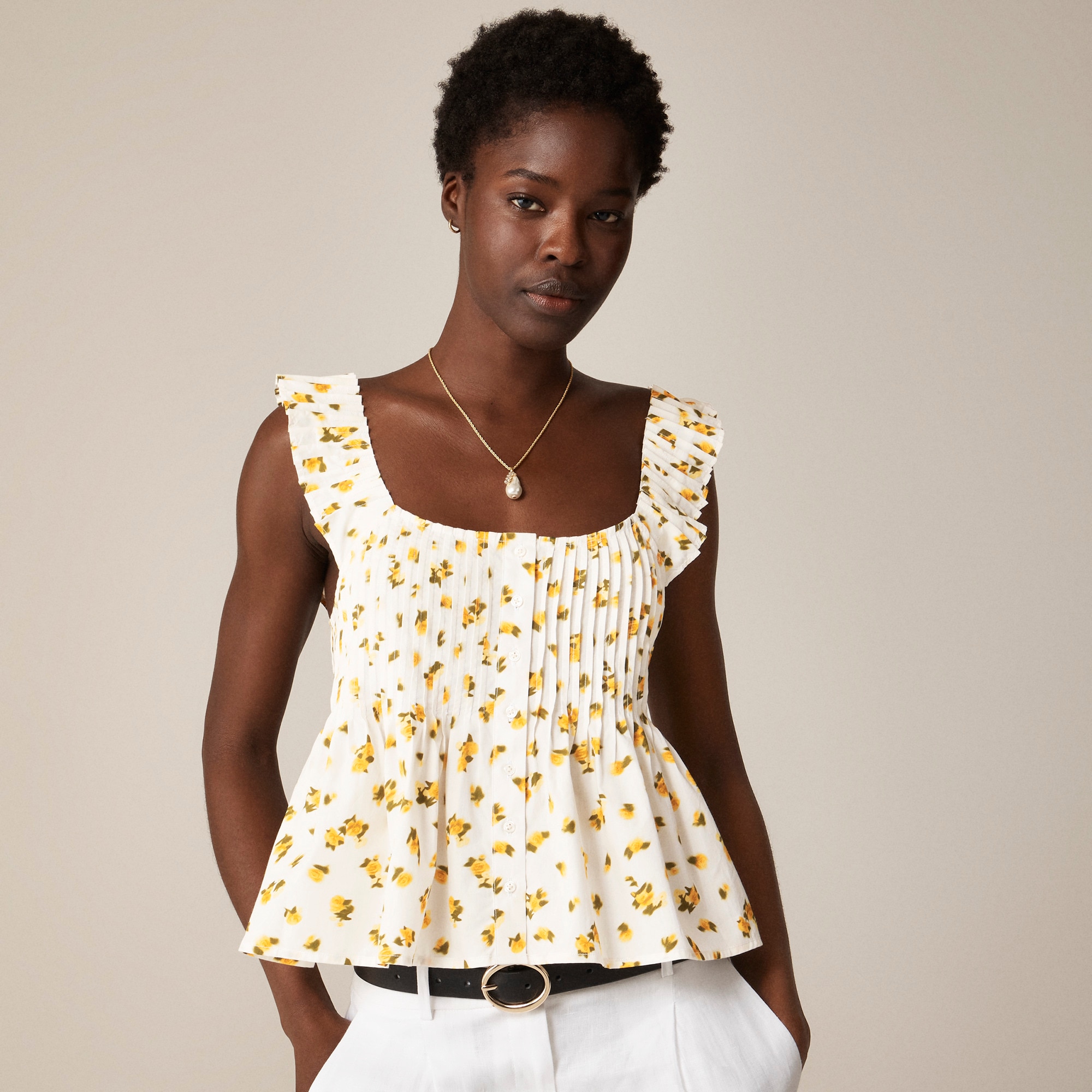 Pintuck Peplum Top In Budding Rose Print For Women | J.Crew